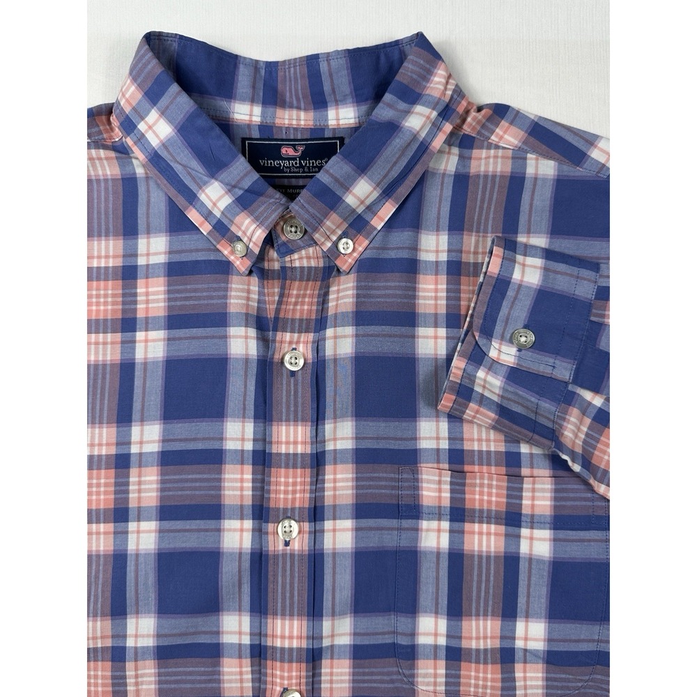 Vineyard Vines Shirt Men's Large Slim Fit‎ Murray Button Down Pink & Blue Plaid